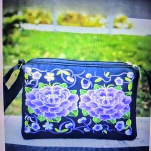 Floral Embroidered Women's Bag - Black and Purple
